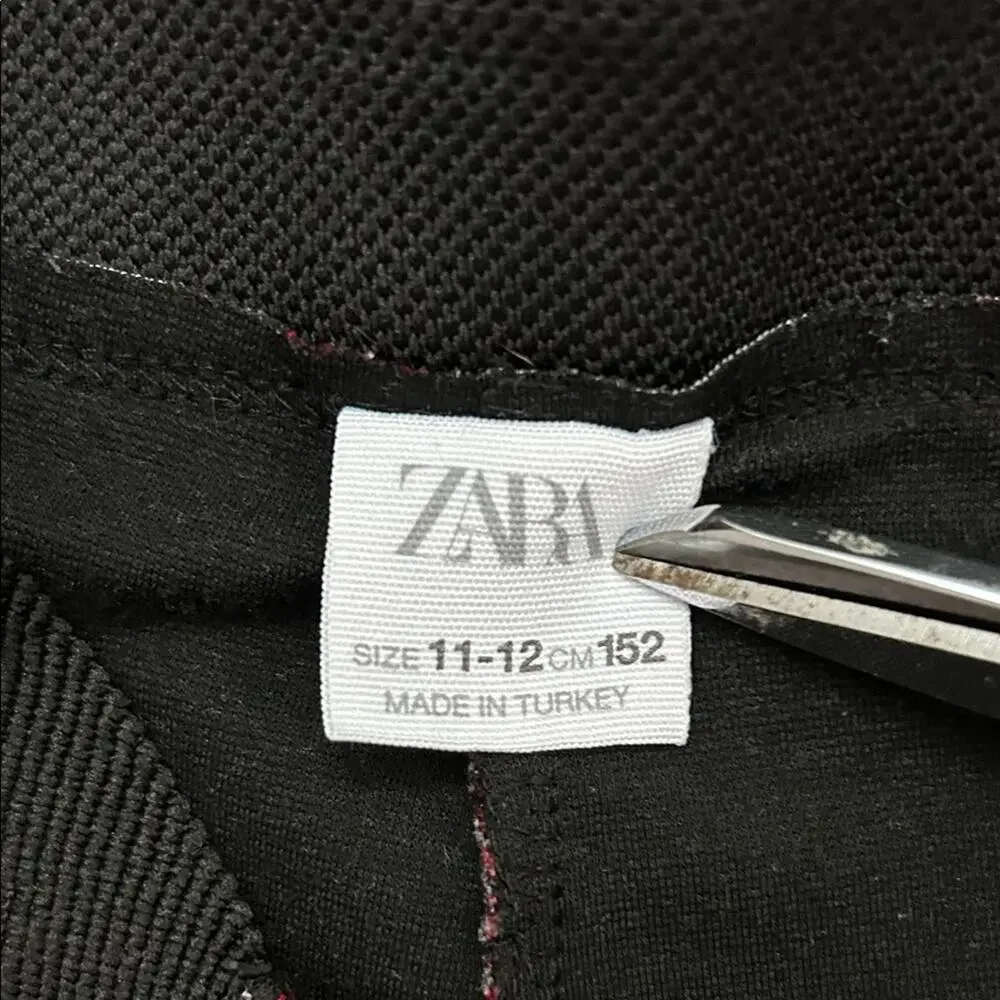Zara Kids Red and Black Plaid Leggings, Size 11/12